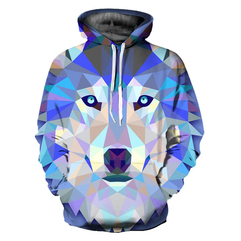 Geometric Wolf Blue Hoodie