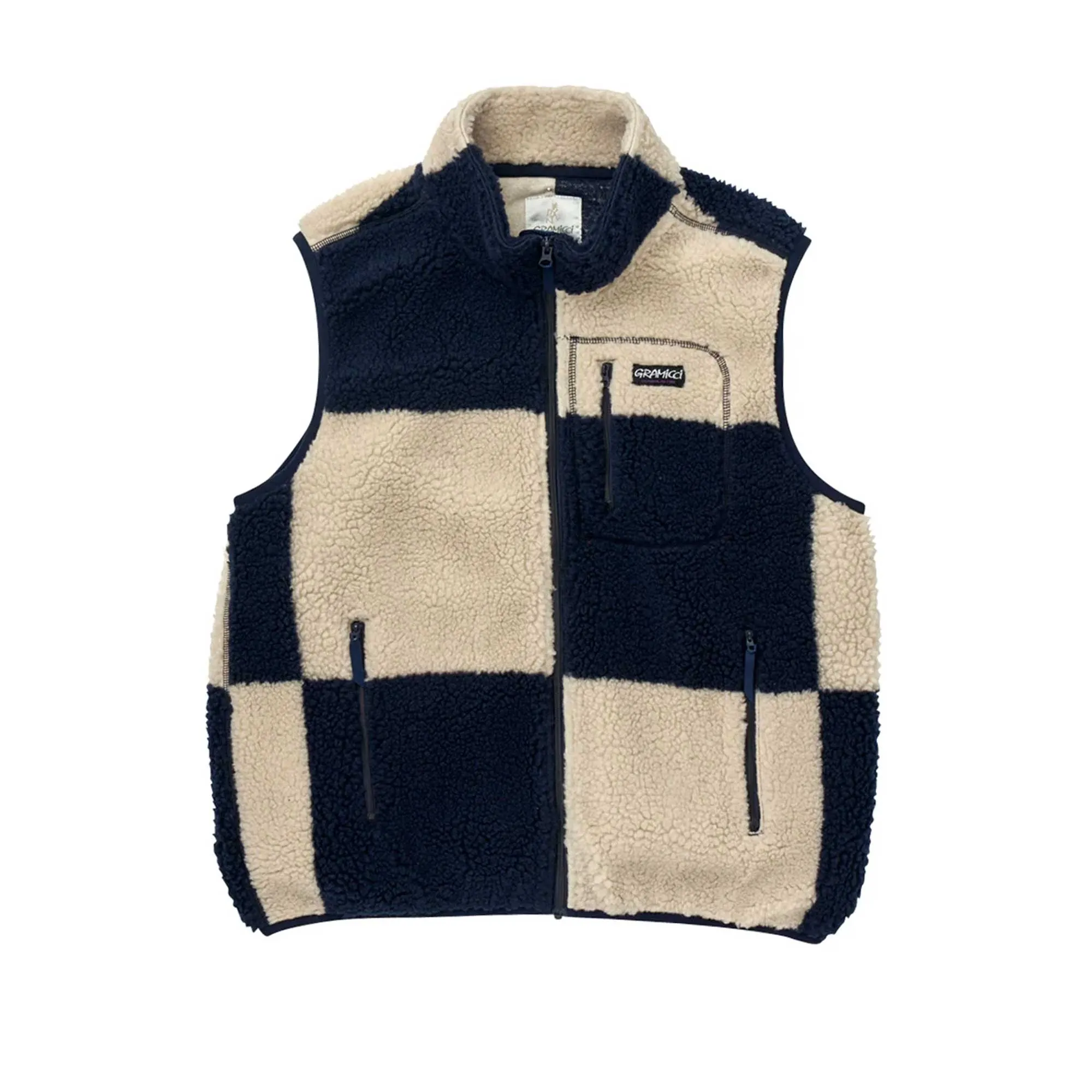 Gramicci Checkered Sherpa Vest - Natural/Navy