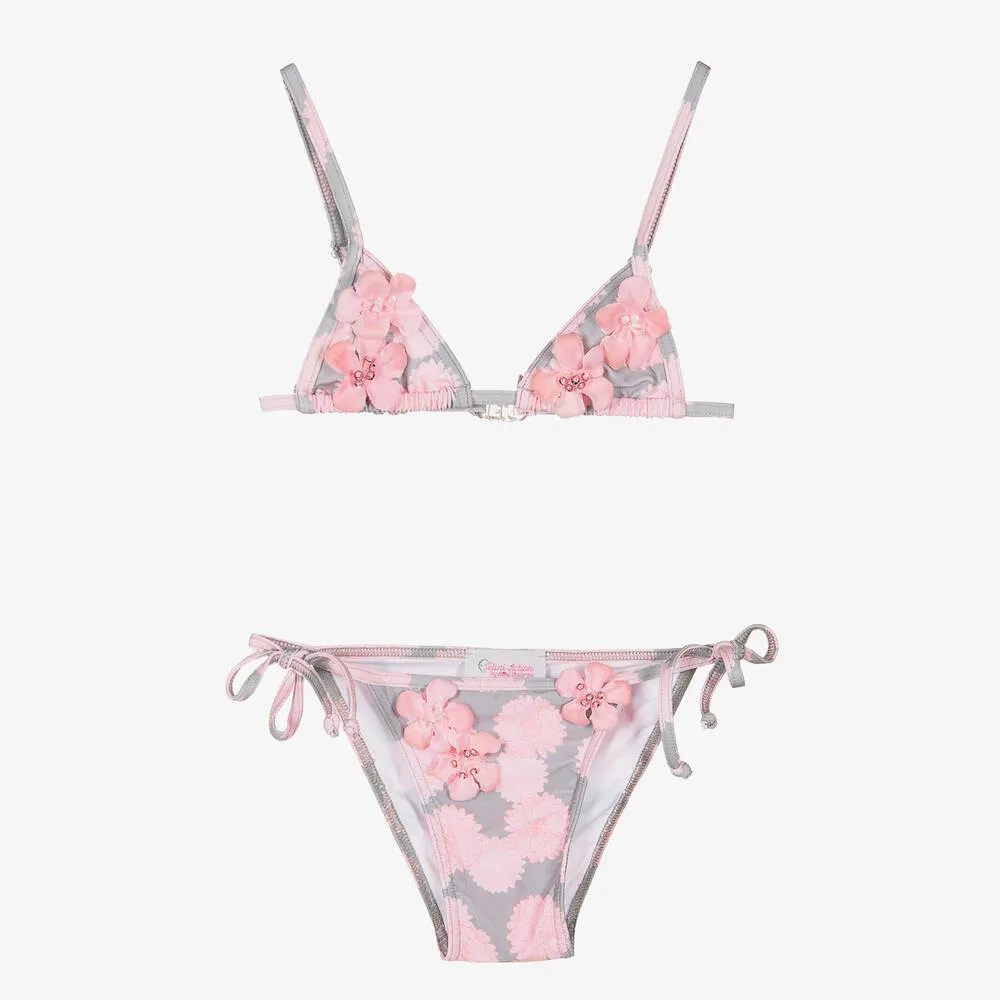 Grey & Pink Floral Bikini