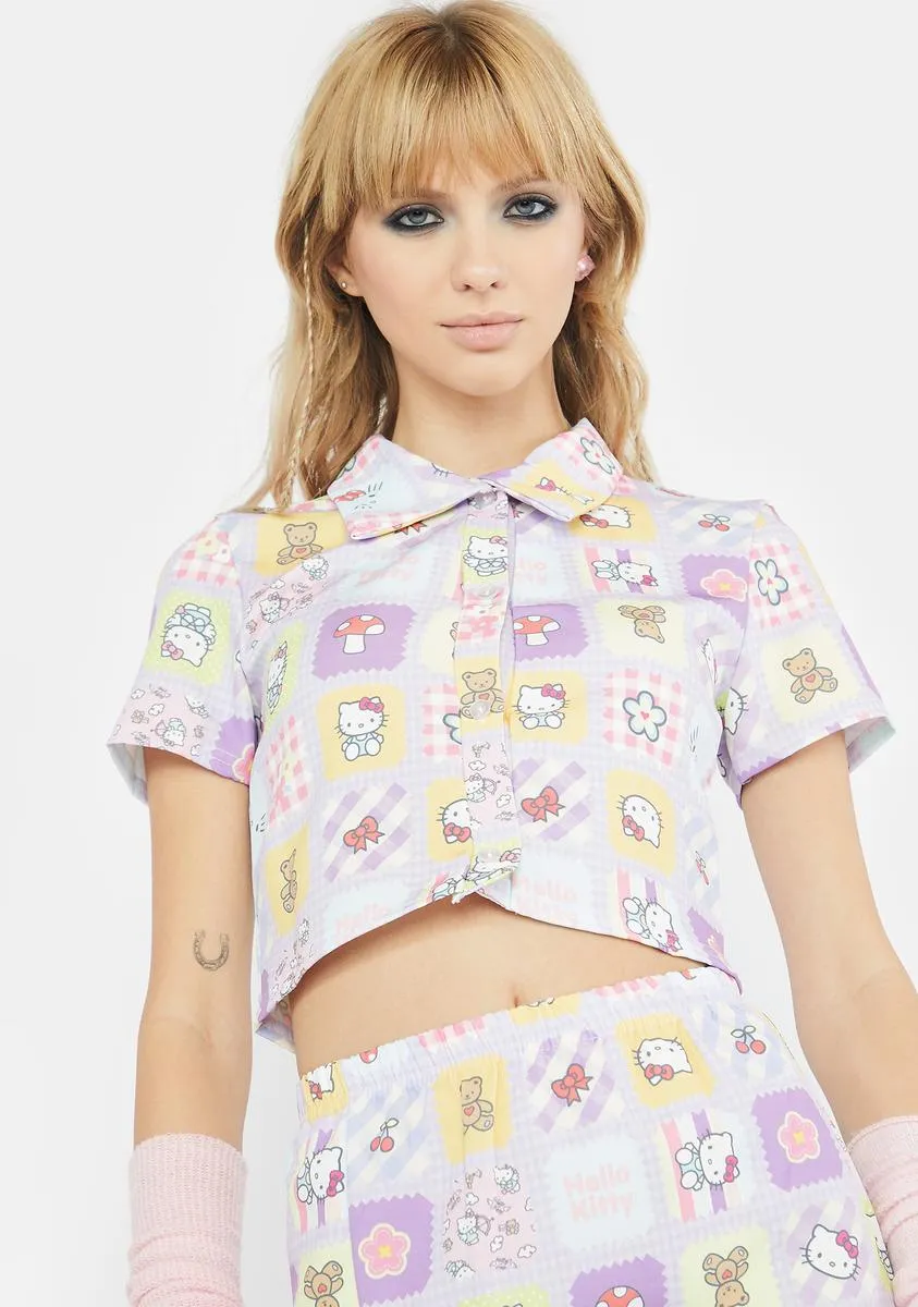 Hello Kitty Cropped Patchwork Shirt-