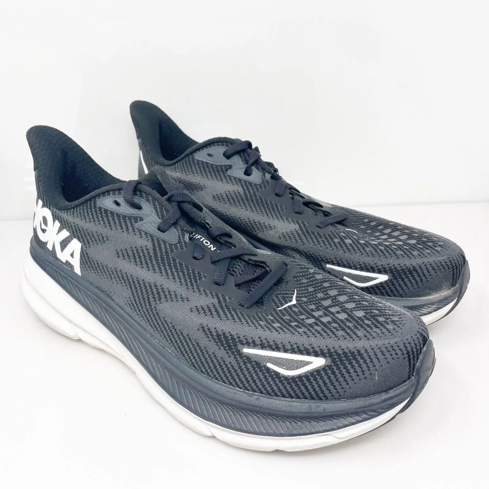 Hoka One One Mens Clifton 9 1127895 BWHT Black Running Shoes Sneakers Size 9 D