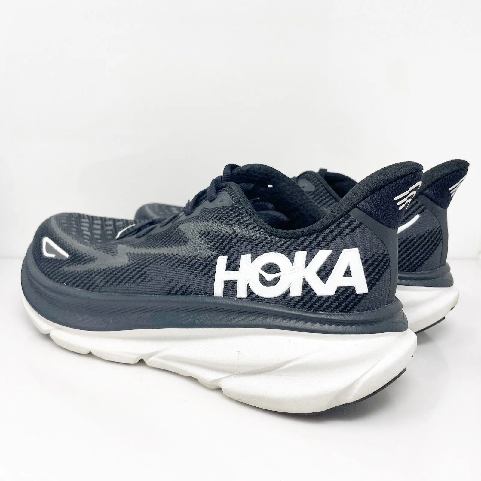 Hoka One One Mens Clifton 9 1127895 BWHT Black Running Shoes Sneakers Size 9 D