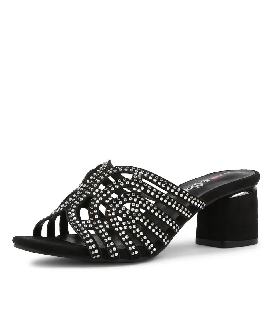 I LOVE BILLY Hilaria Black Microsuede Sandals