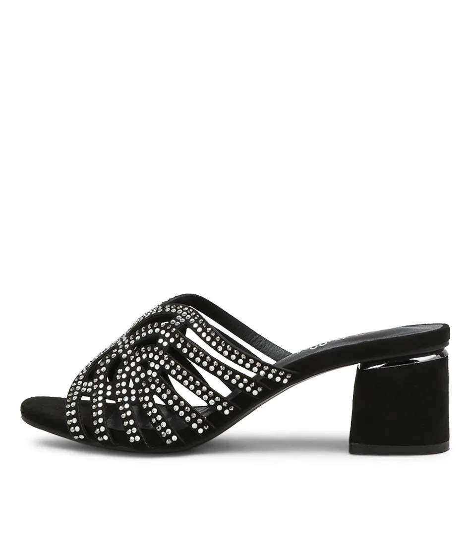 I LOVE BILLY Hilaria Black Microsuede Sandals