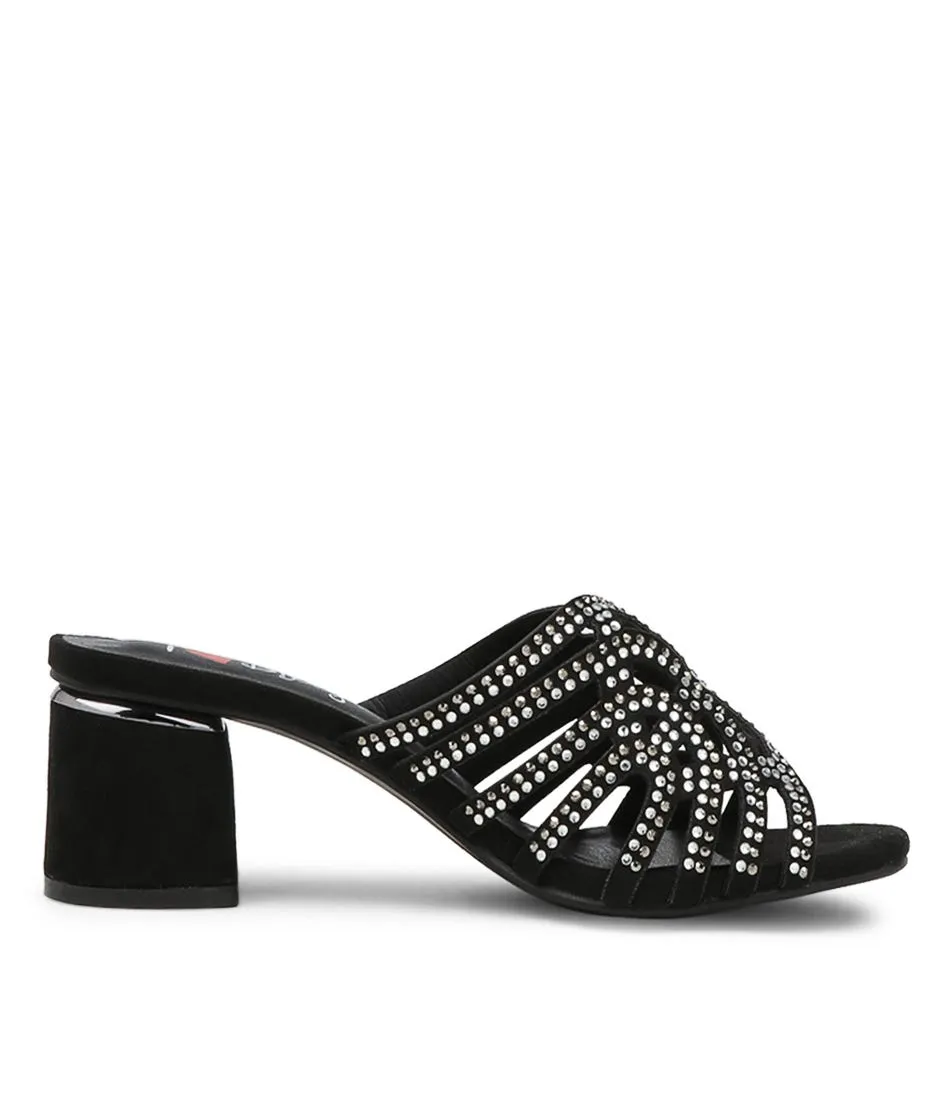 I LOVE BILLY Hilaria Black Microsuede Sandals