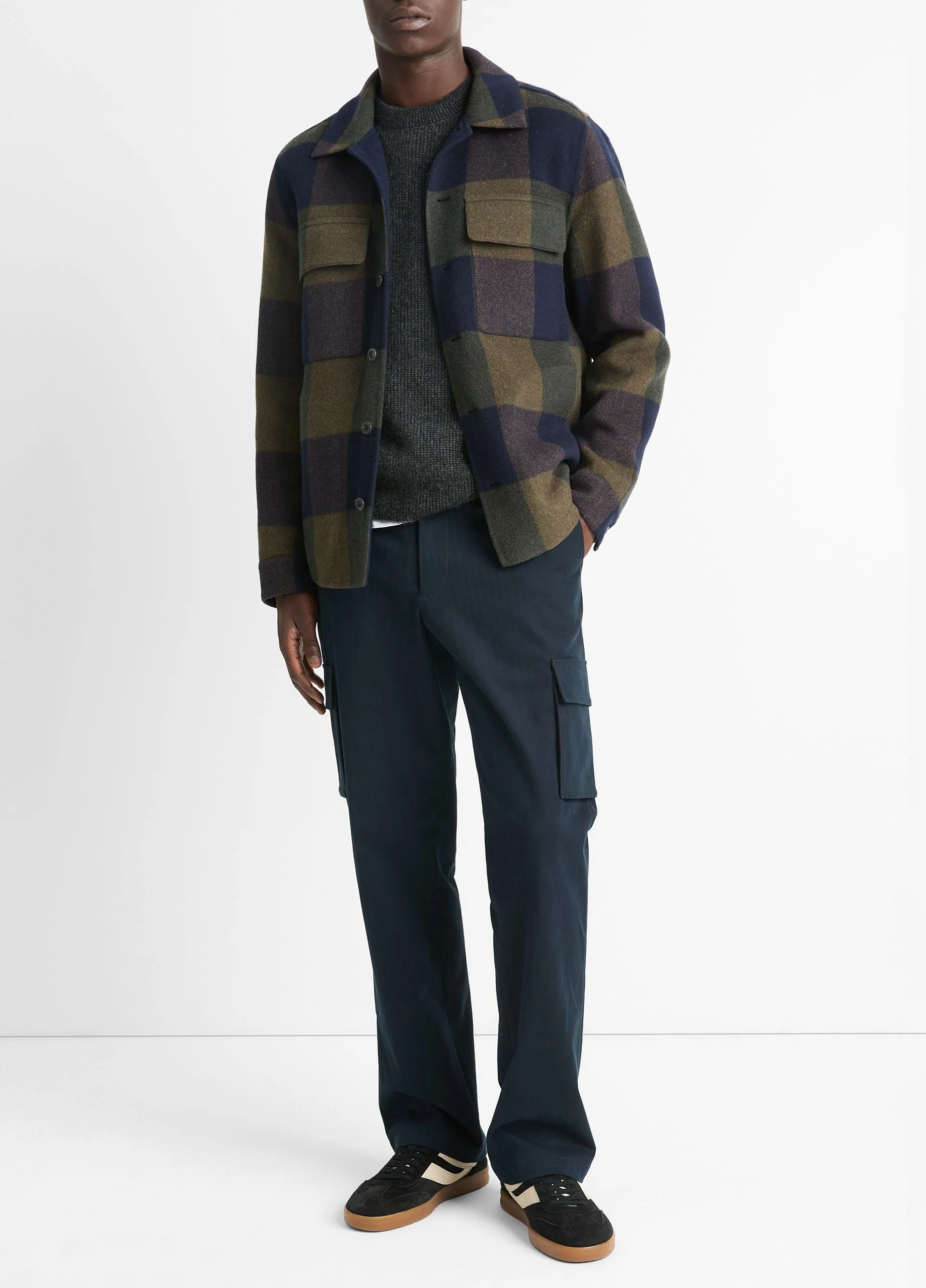 Italian Plaid Splittable Wool-Blend Shirt Jacket