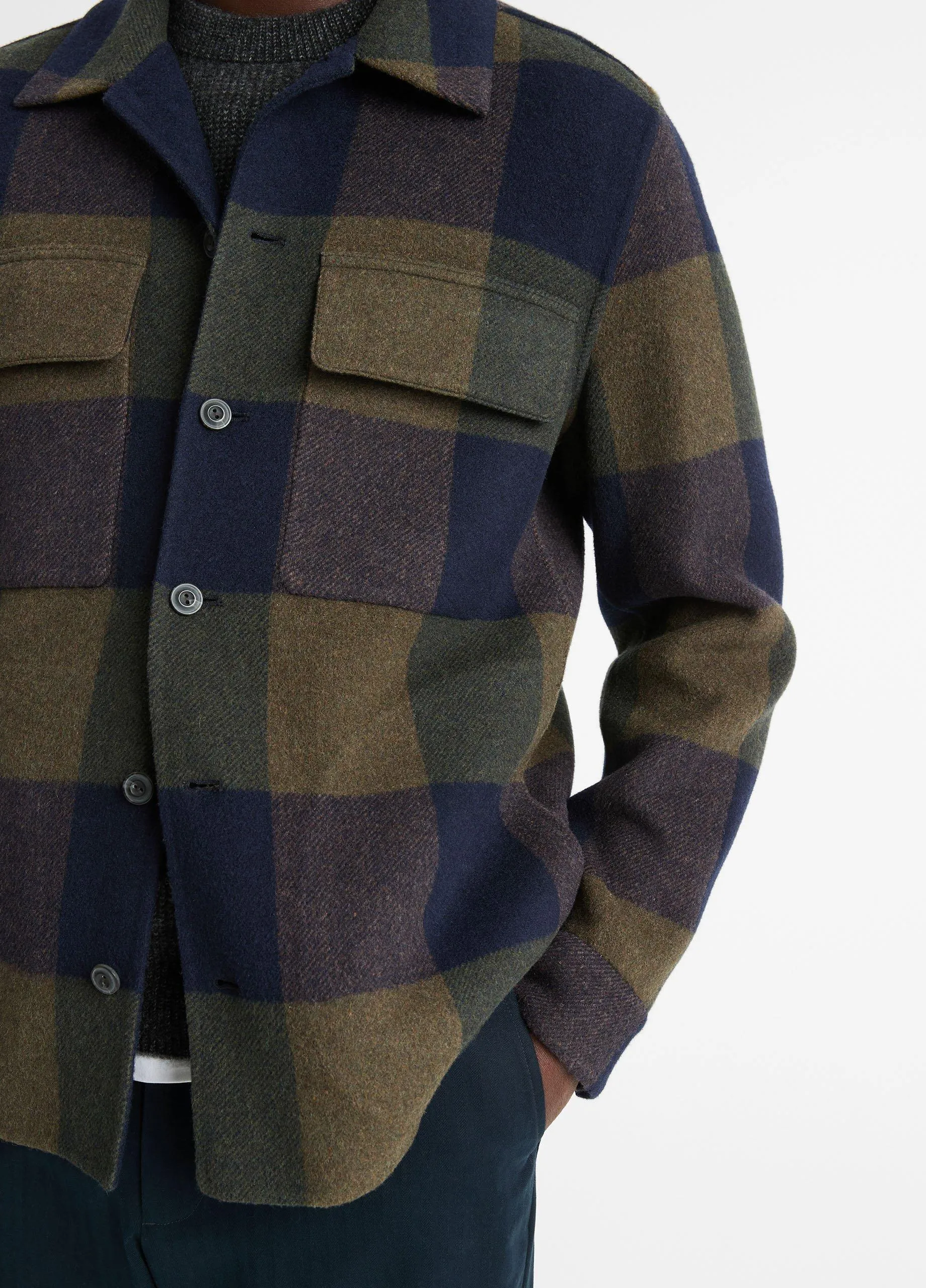 Italian Plaid Splittable Wool-Blend Shirt Jacket