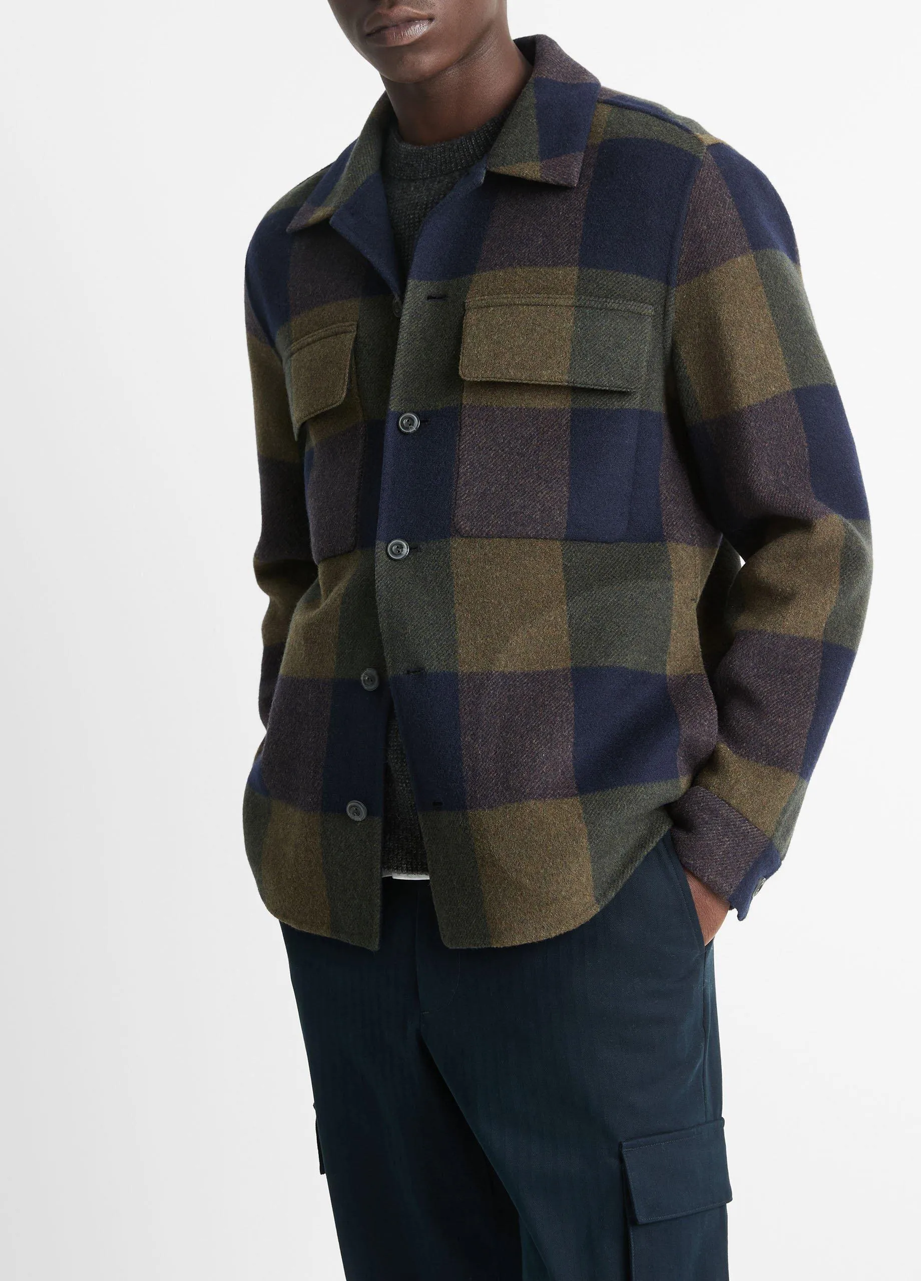 Italian Plaid Splittable Wool-Blend Shirt Jacket