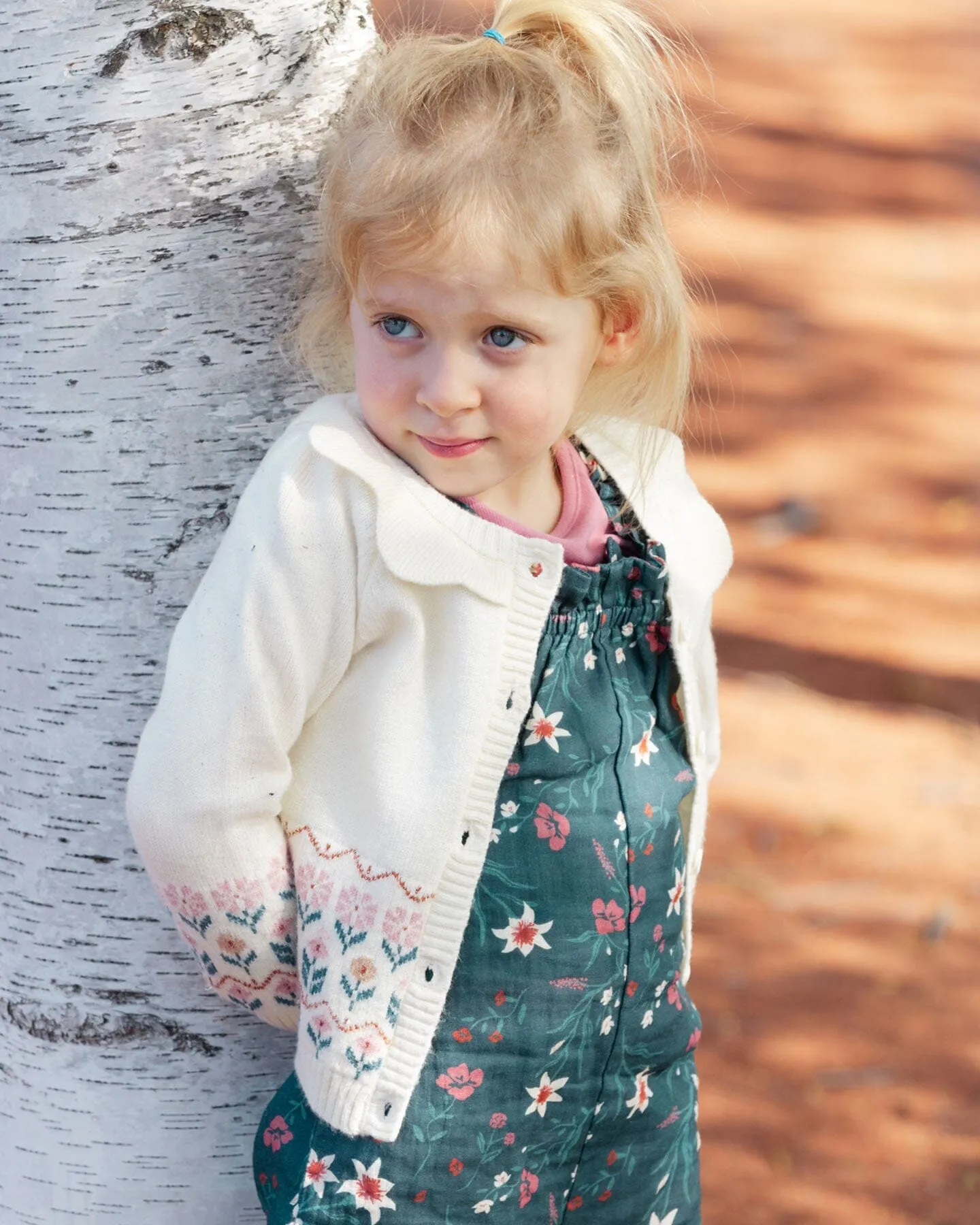 Jacquard Knit Cardigan Off White With Flowers