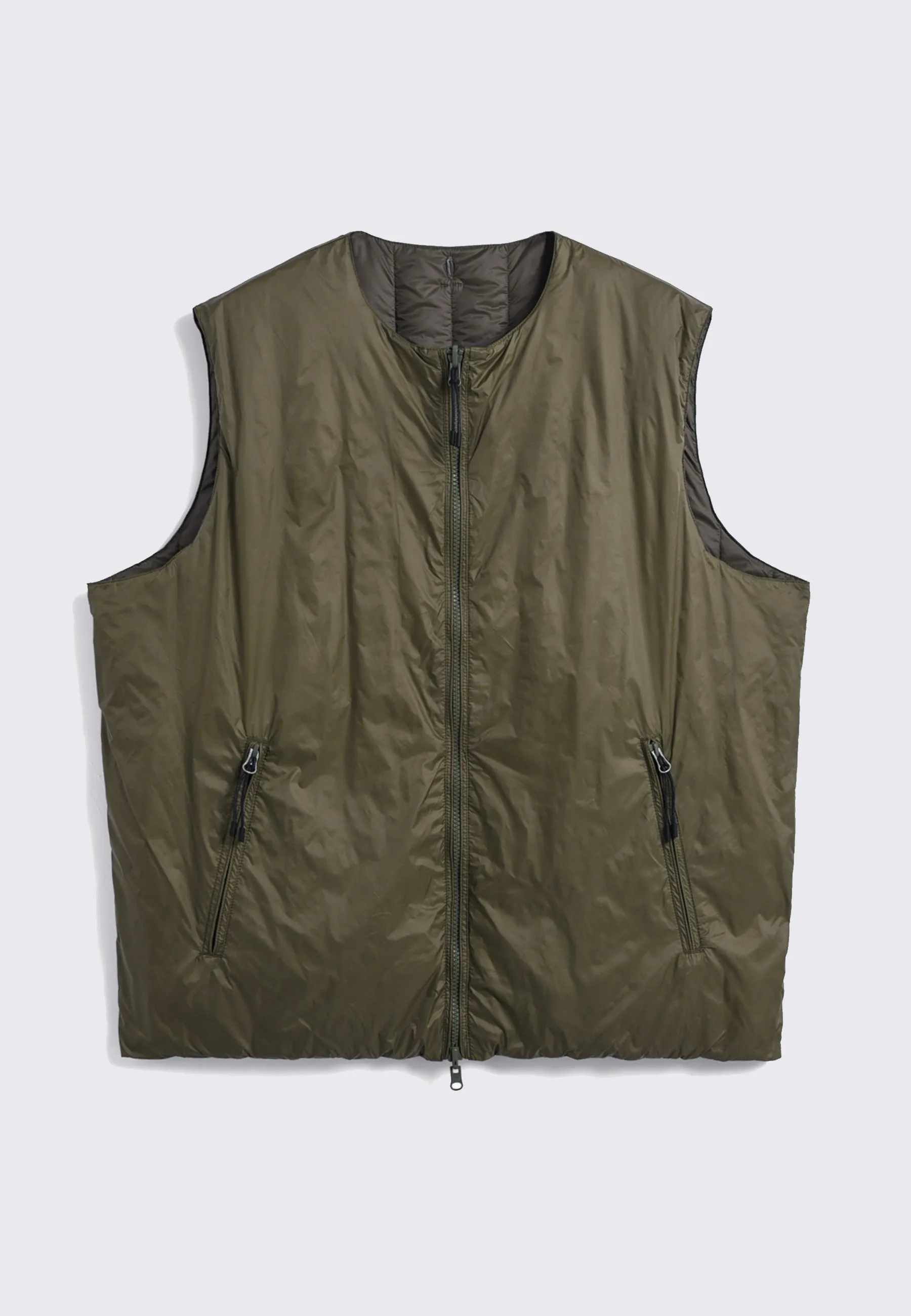 'Japan Special' Reversible Inner Down Vest - Dark Olive/Olive