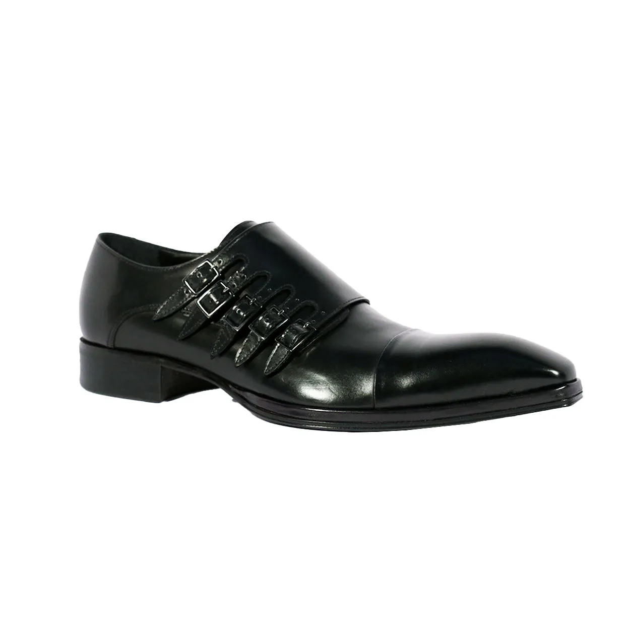 Jo Ghost 1552 Men's Shoes Montalcino Black Calf-Skin Leather Monk-Straps Loafers (JG5320)