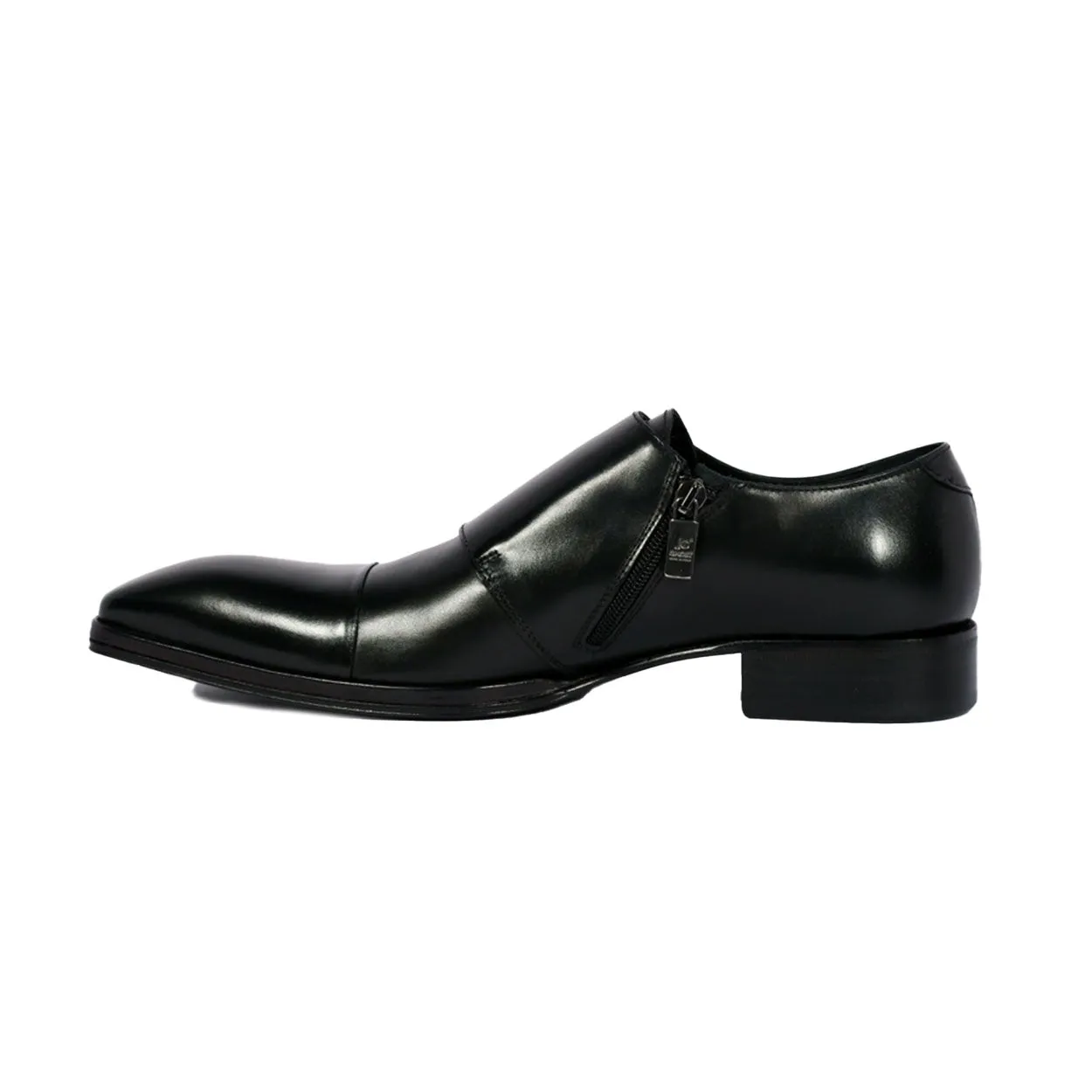 Jo Ghost 1552 Men's Shoes Montalcino Black Calf-Skin Leather Monk-Straps Loafers (JG5320)