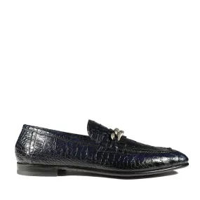 Jo Ghost 2955 Men's Shoes Navy Crocodile Print Leather Chain Loafers (JG5312)