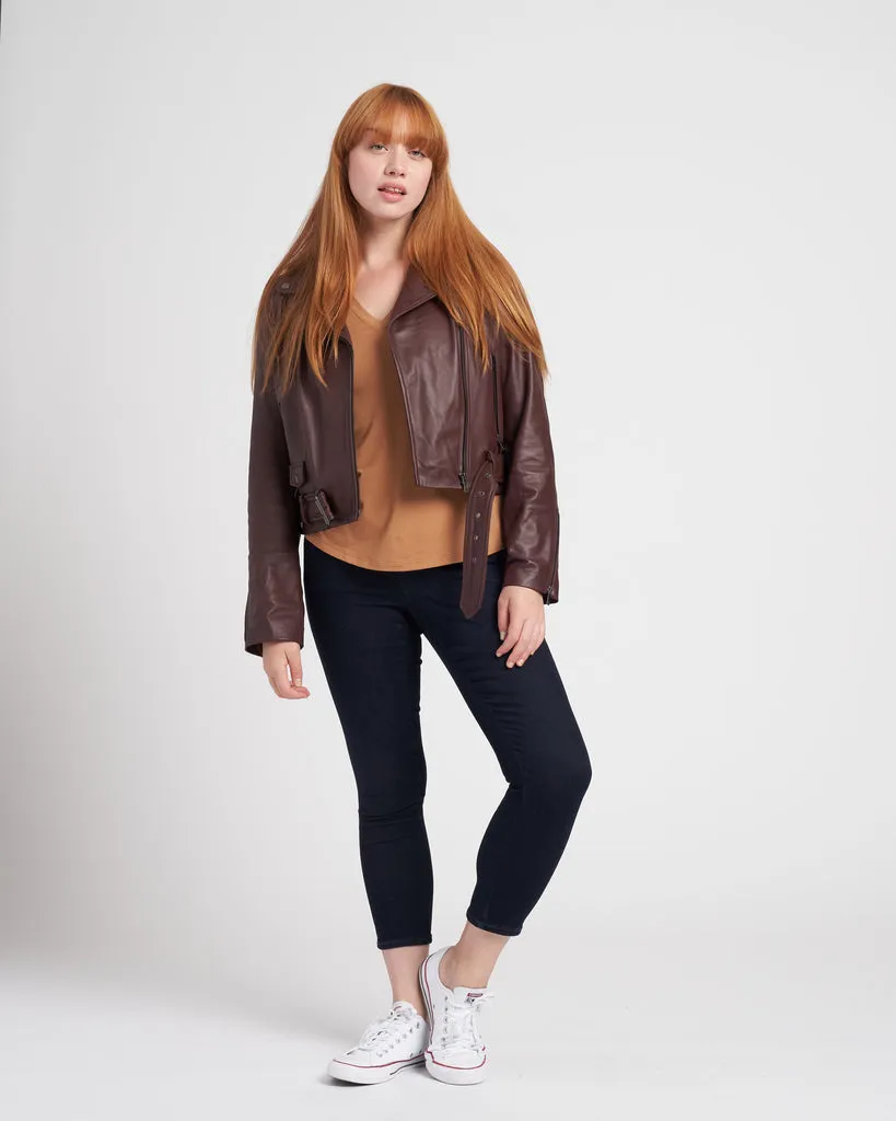 Leeron Leather Moto Jacket - Chili Chocolate