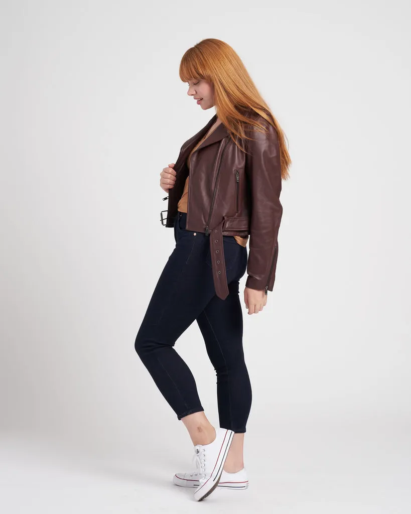 Leeron Leather Moto Jacket - Chili Chocolate