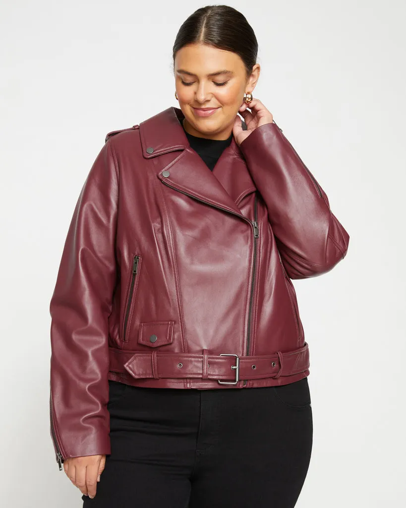 Leeron Leather Moto Jacket - Sangria