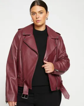 Leeron Leather Moto Jacket - Sangria