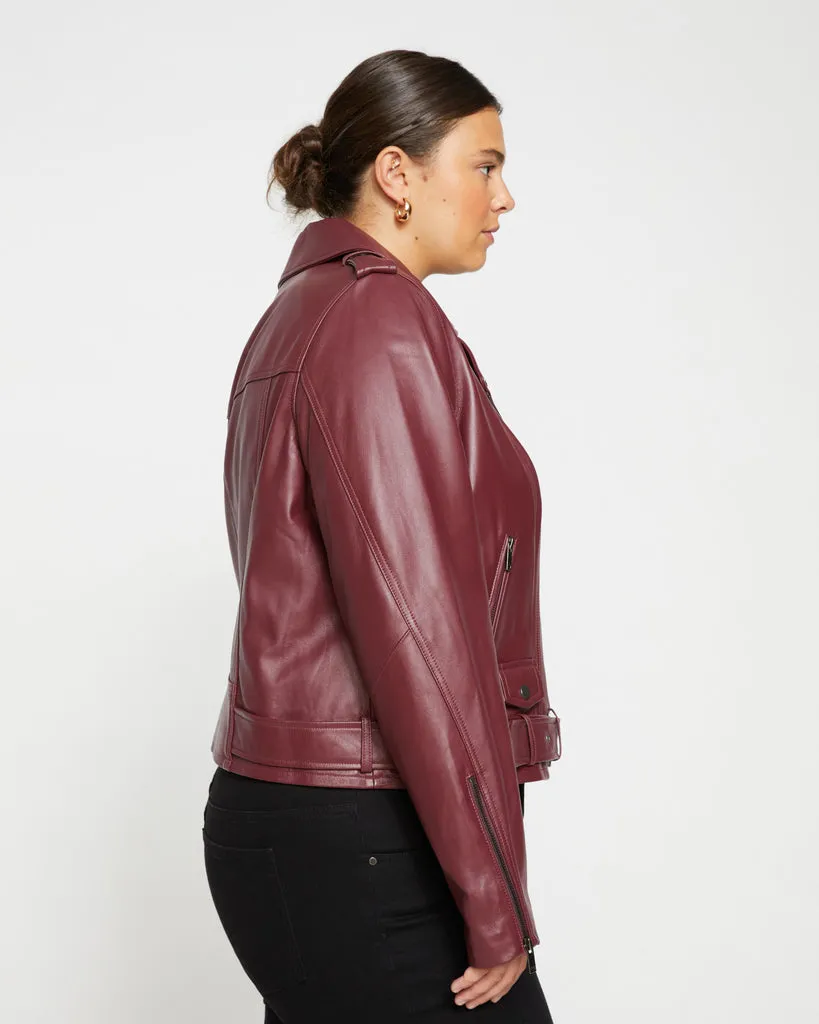 Leeron Leather Moto Jacket - Sangria