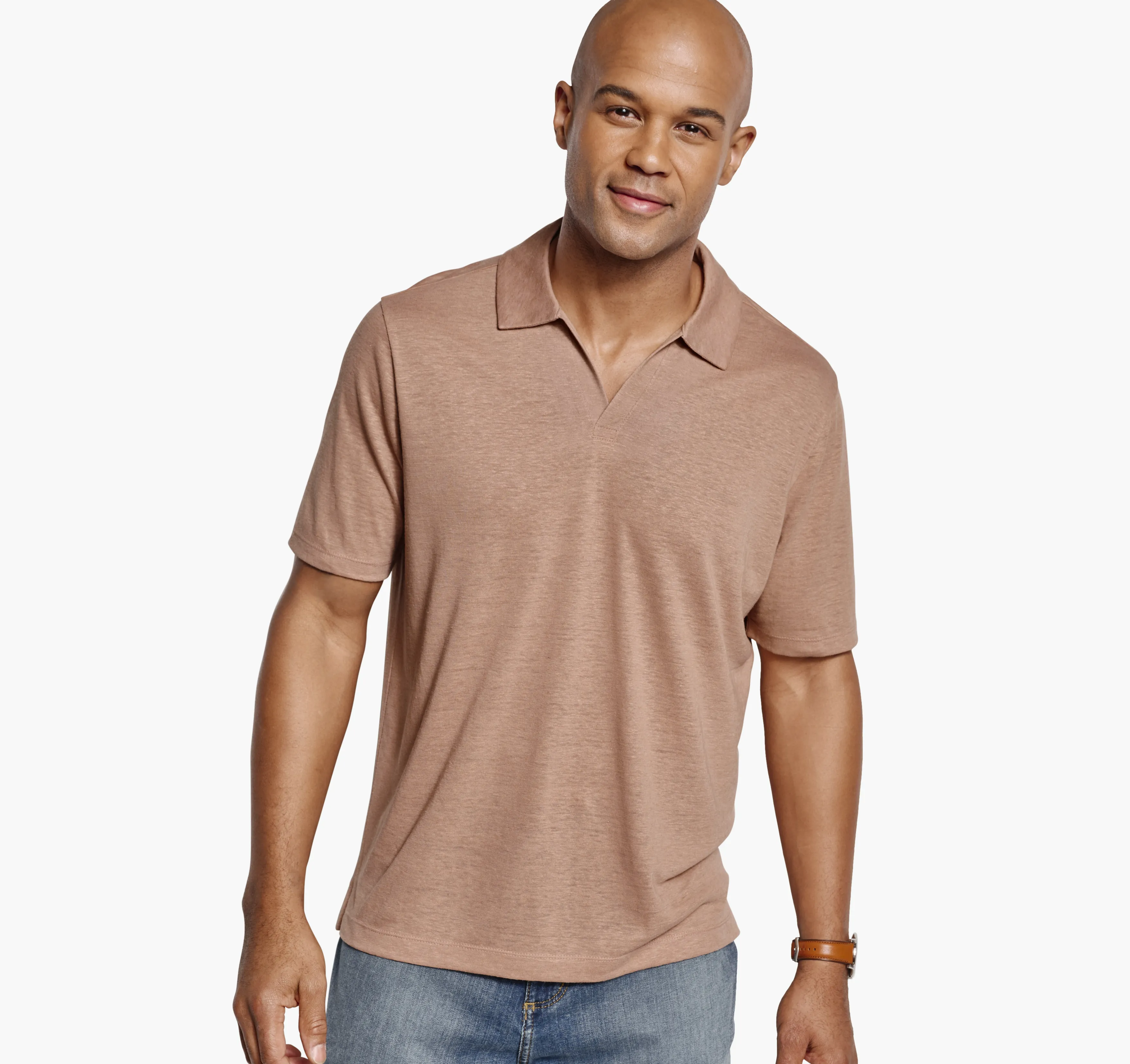 Linen-Blend V-Neck Polo