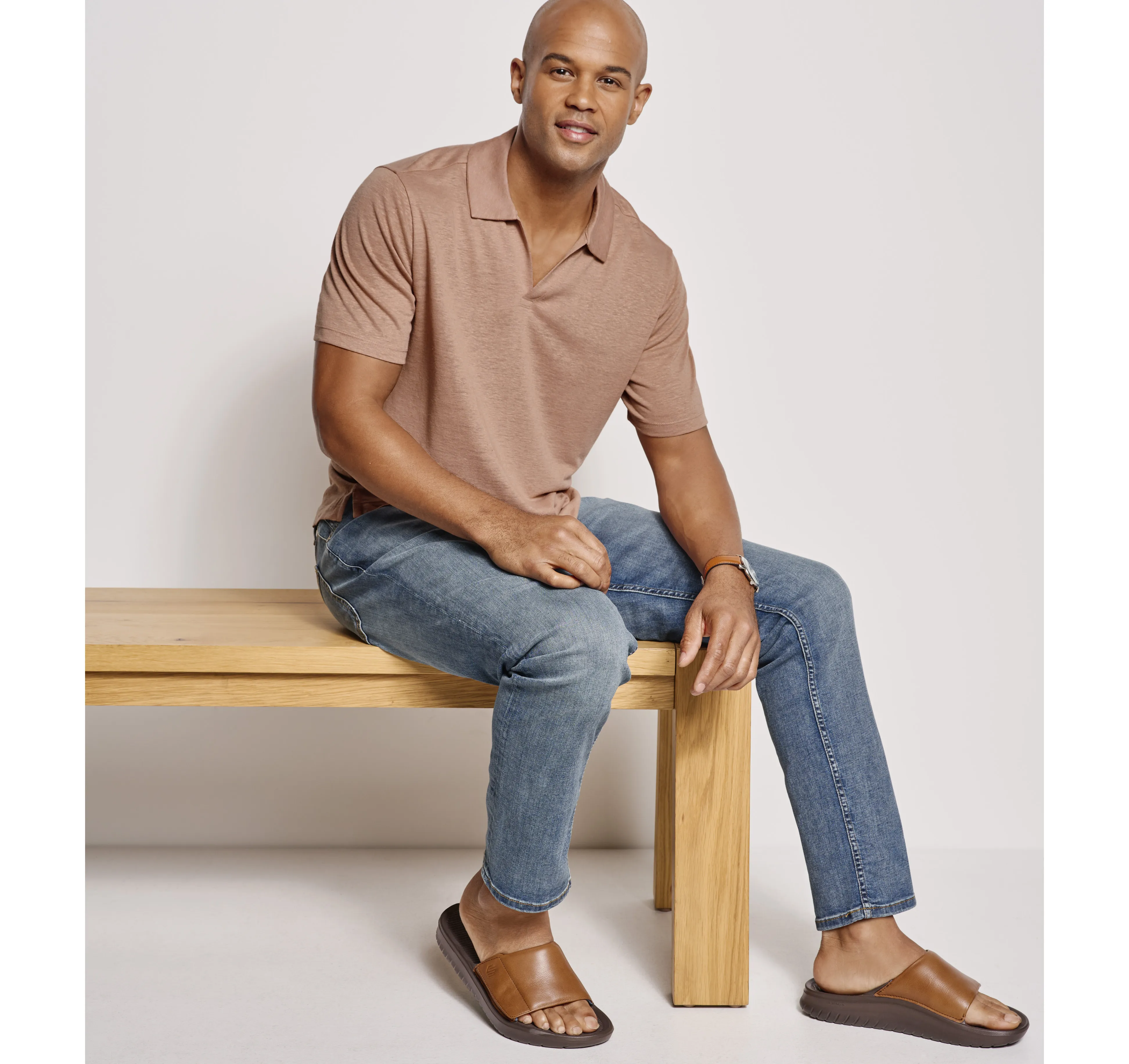 Linen-Blend V-Neck Polo