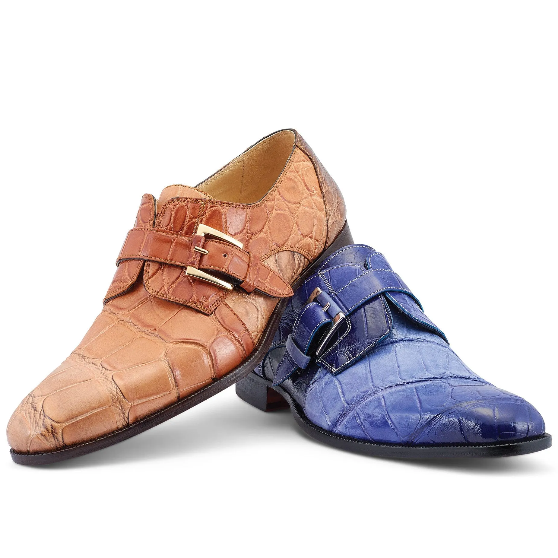 Mauri Deacon 4853 Men's Shoes Two-Tone Blue Exotic Alligator Monk-Strap Loafers (MA5467)