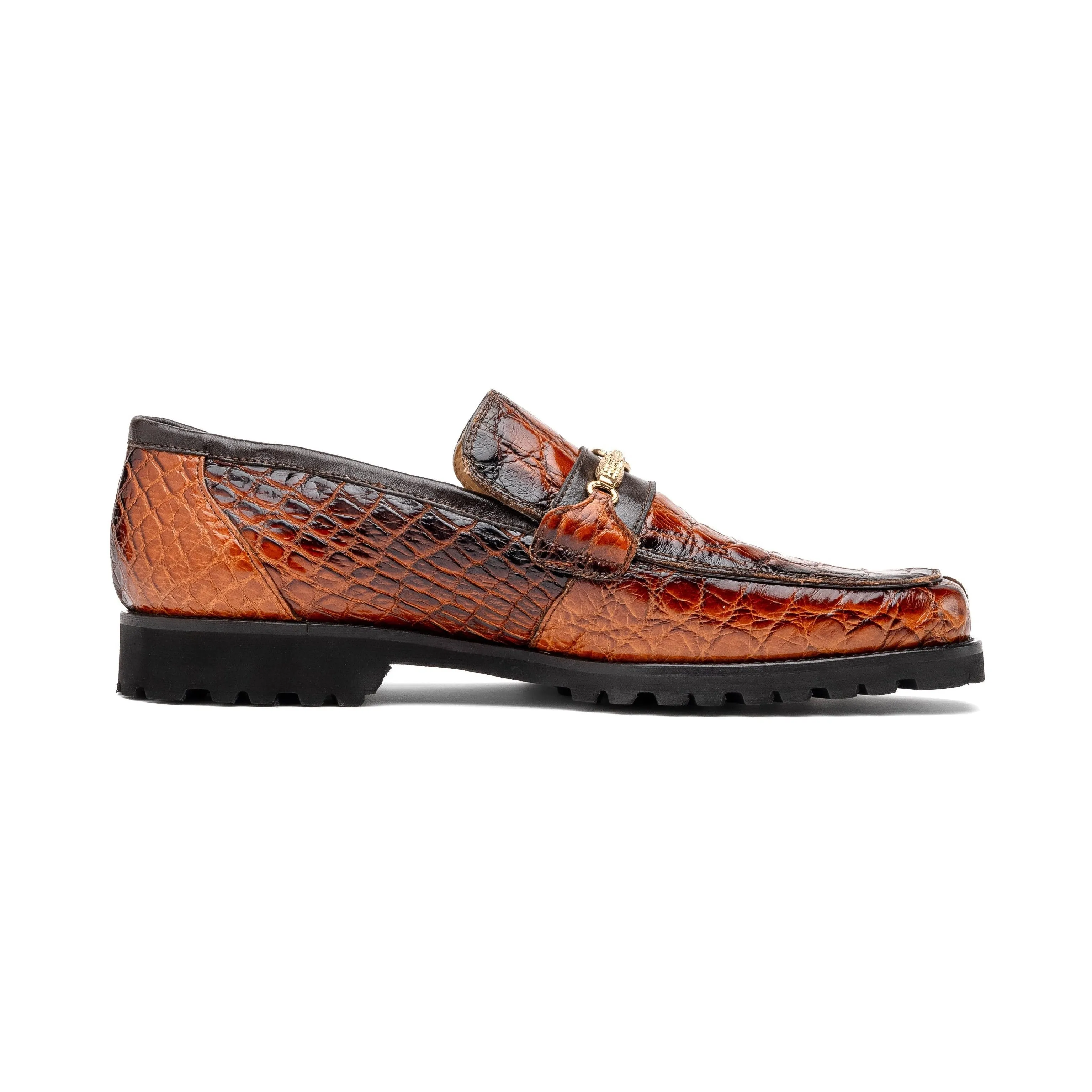 Mauri Debonair 4894-7 Men's Shoes Cognac with Gold Finished Exotic Alligator / Nappa Leather Horsebit Loafers (MA5558)