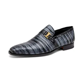 Mauri Elegante 4709-6 Men's Shoes Two-Tone Gray & Black Balera Fabric / Alligator / Patent Leather Slip-On Loafers (MA5568)