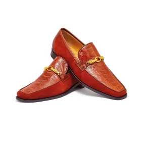 Mauri Priest 4800 Men's Shoes Gold Ostrich Leg / Suede / Calf-Skin Leather Horsebit Loafers (MAS5304)