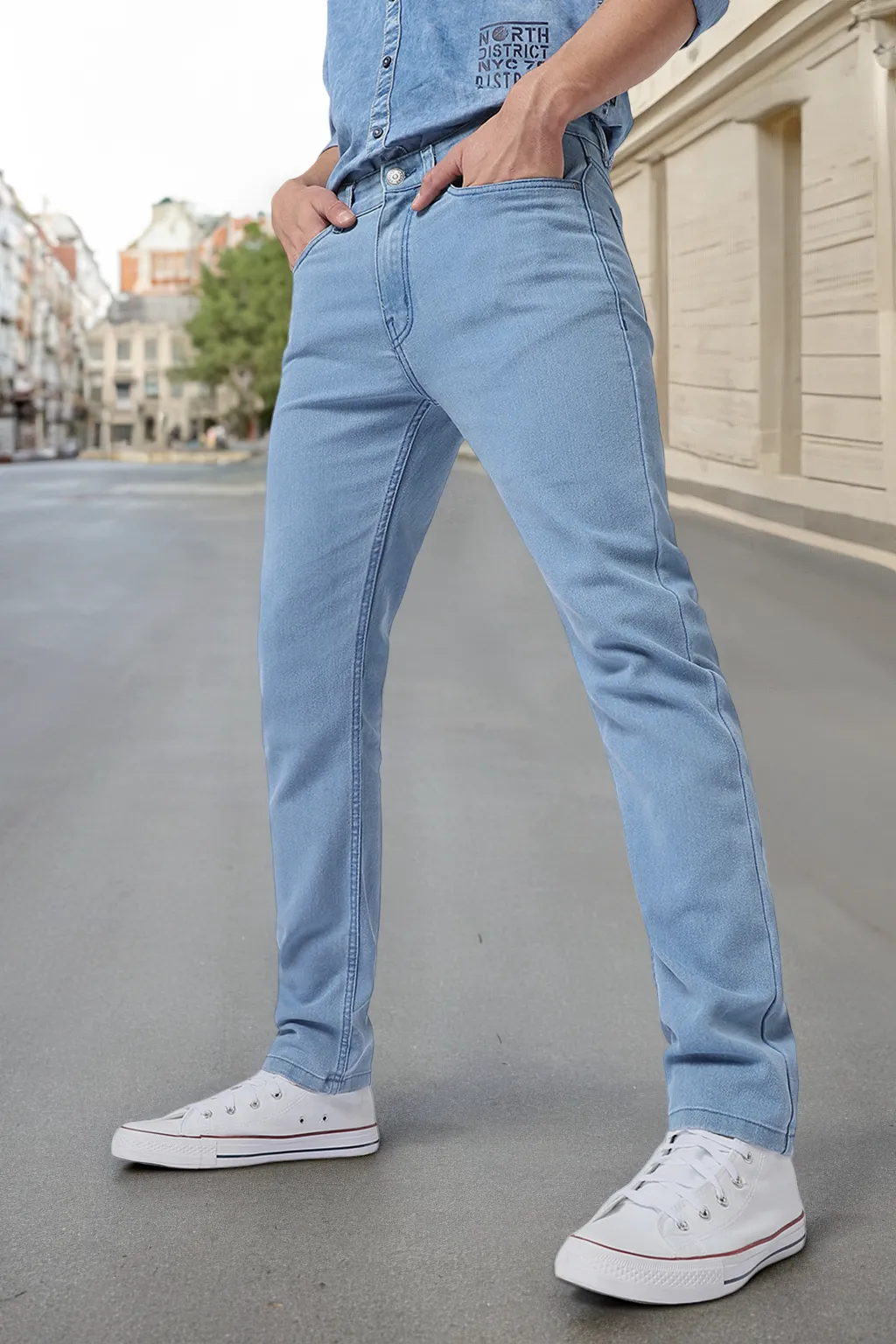 Men's Ice Blue Slim Fit Denim Jeans Stretchable