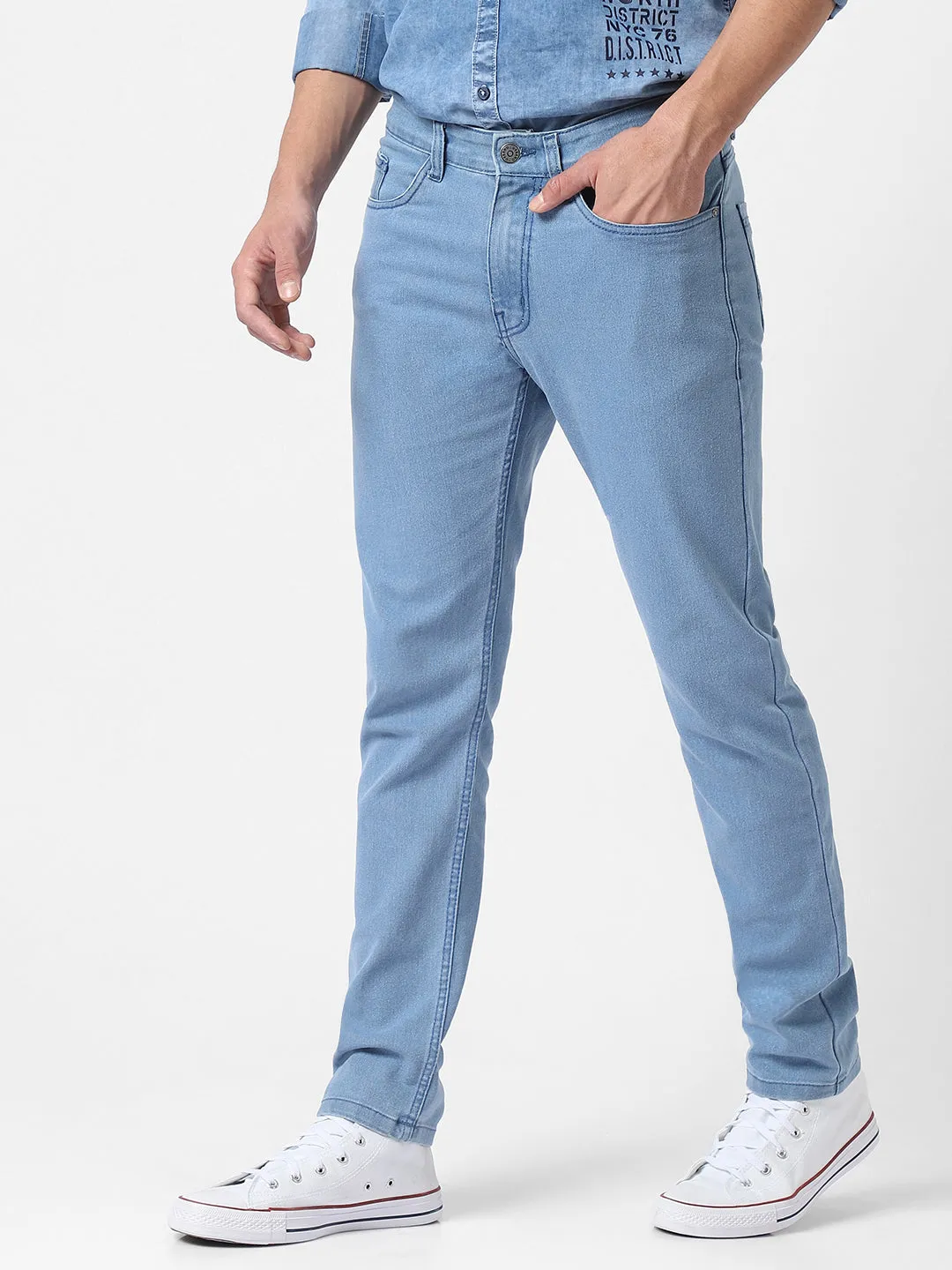 Men's Ice Blue Slim Fit Denim Jeans Stretchable