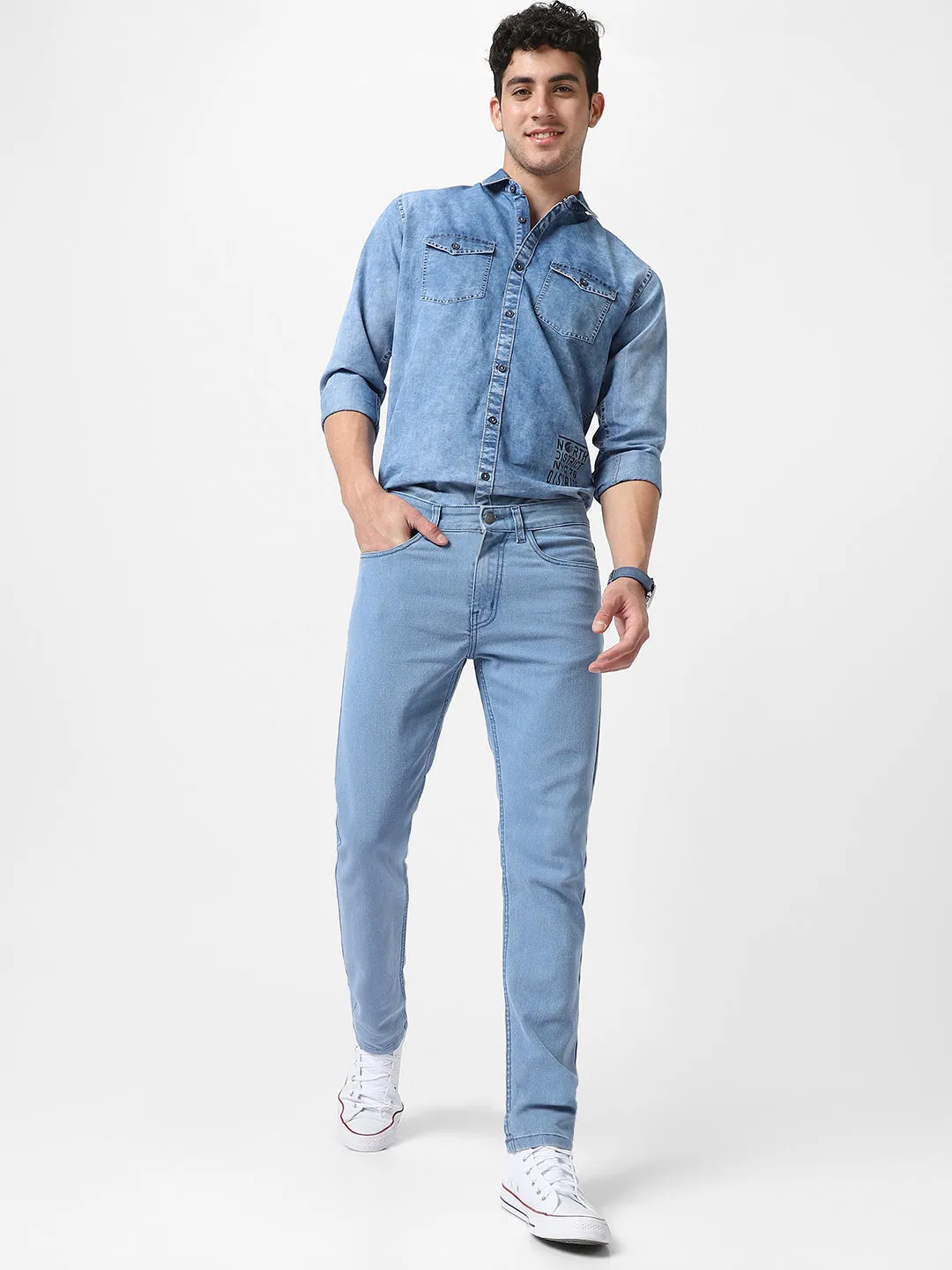 Men's Ice Blue Slim Fit Denim Jeans Stretchable