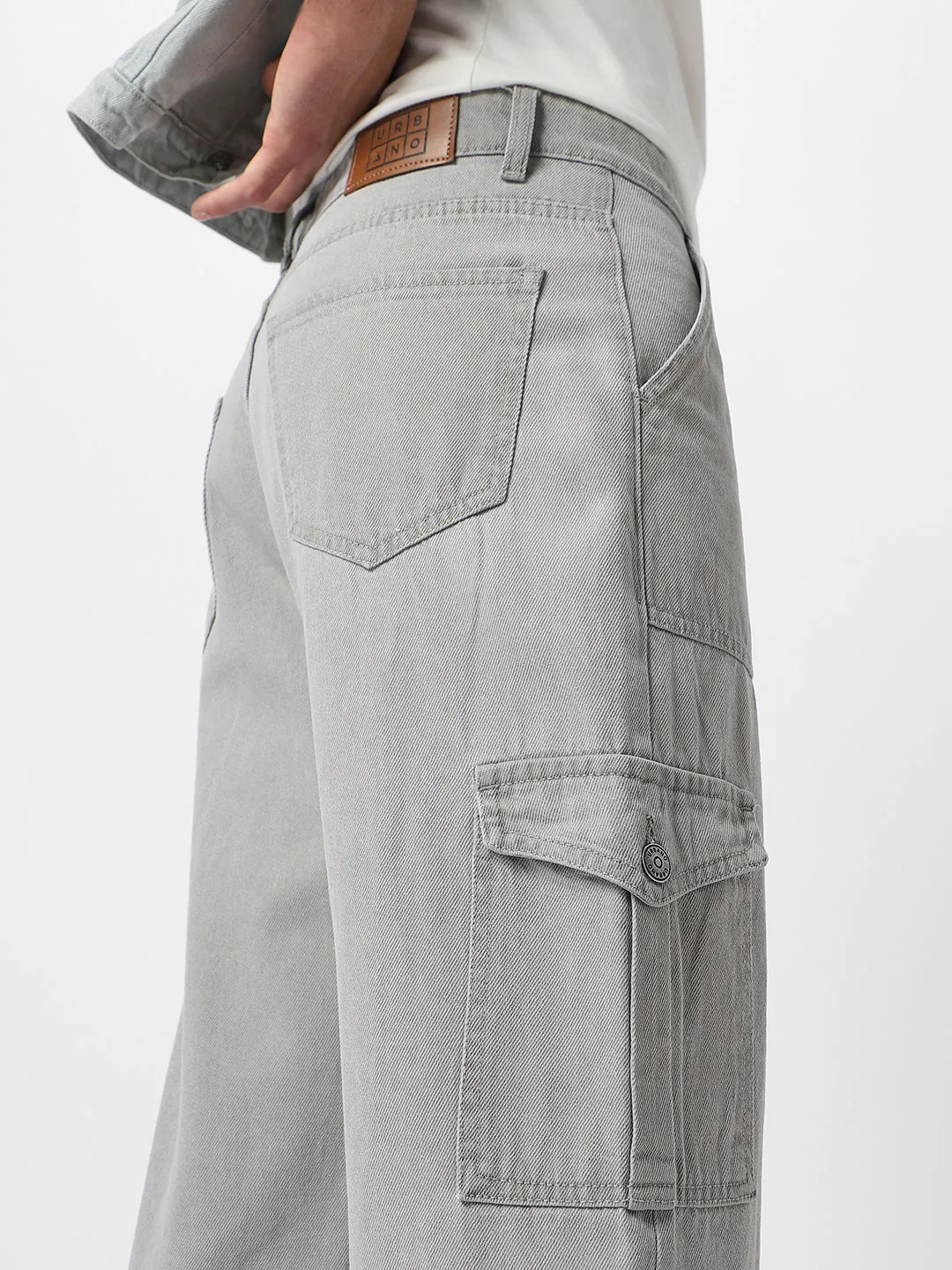 Men's Ice Grey Loose Baggy Fit Cargo Jeans with 6 Pockets Non-Stretchable