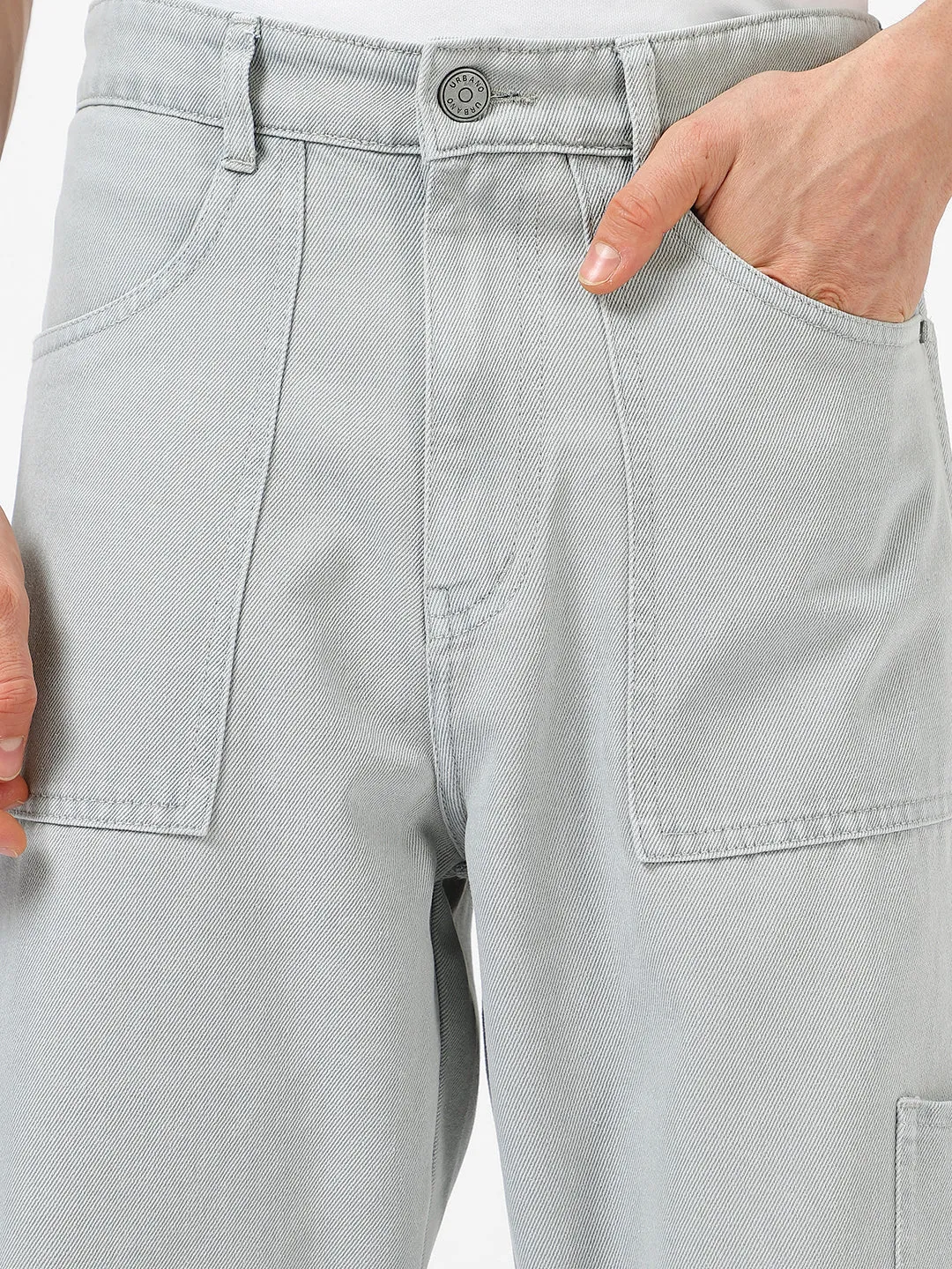 Men's Ice Grey Loose Baggy Fit Washed Cargo Jeans With 6 Pockets Non-Stretchable