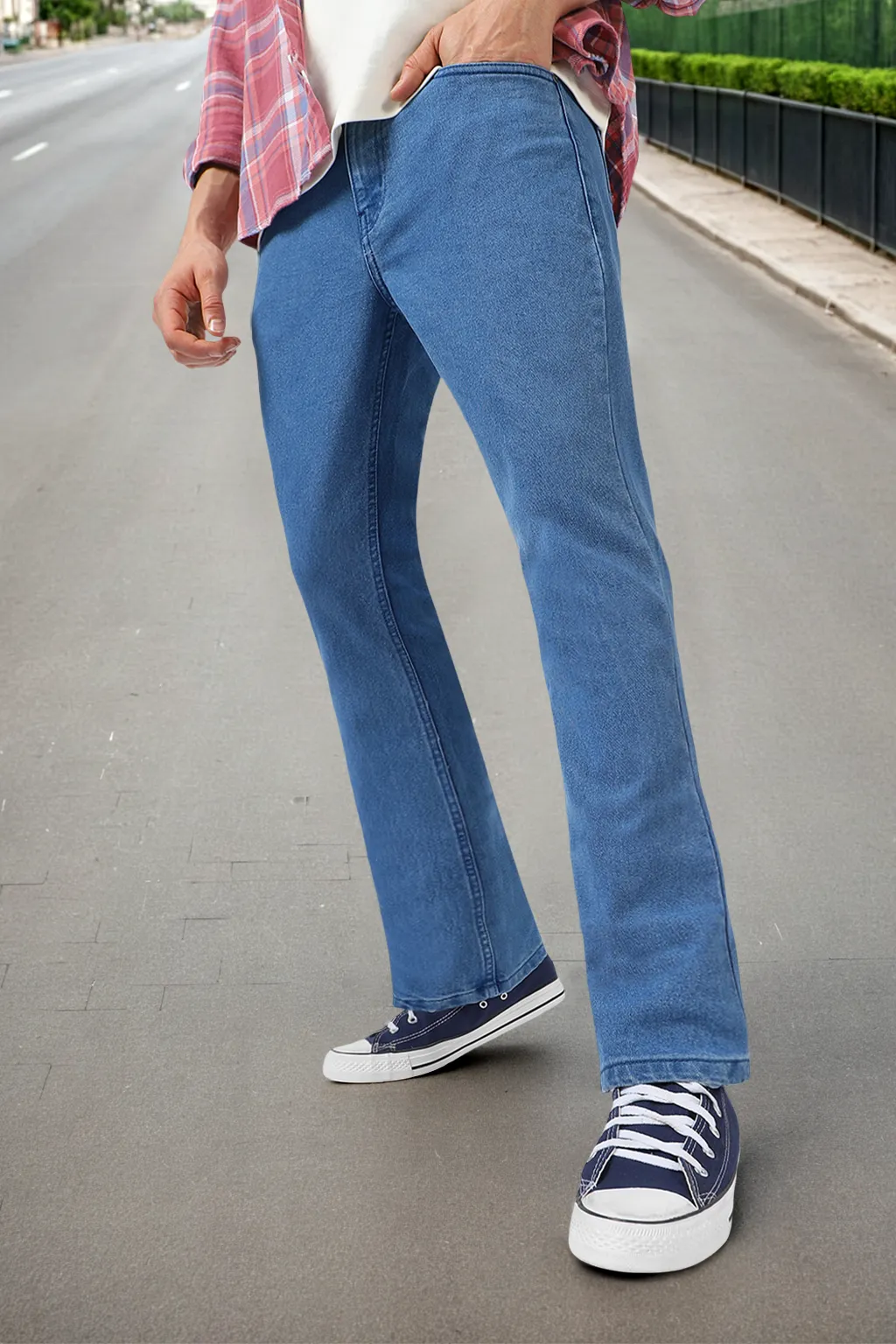 Men's Light Blue Washed Bootcut Jeans Stretchable