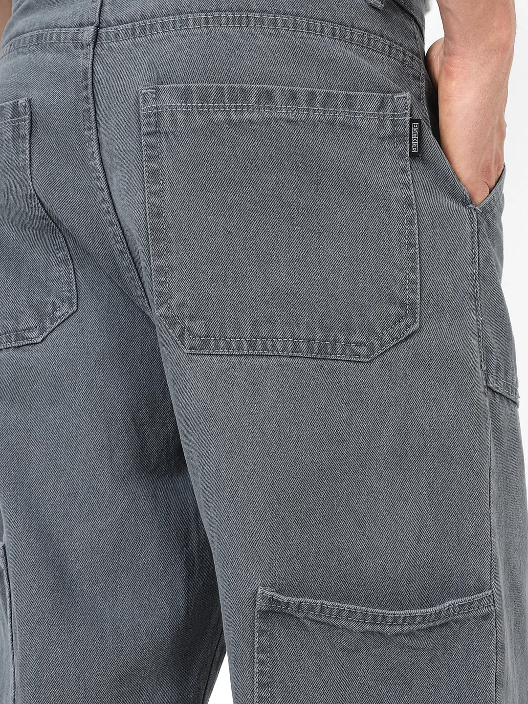 Men's Light Grey Loose Baggy  Fit Carpenter Cargo Jeans With 6 Pockets Non-Stretchable