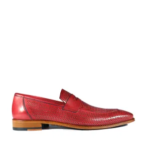 Mezlan S20296 Men's Shoes Burgundy Perforated Leather Classic Penny Loafers (MZS3482)