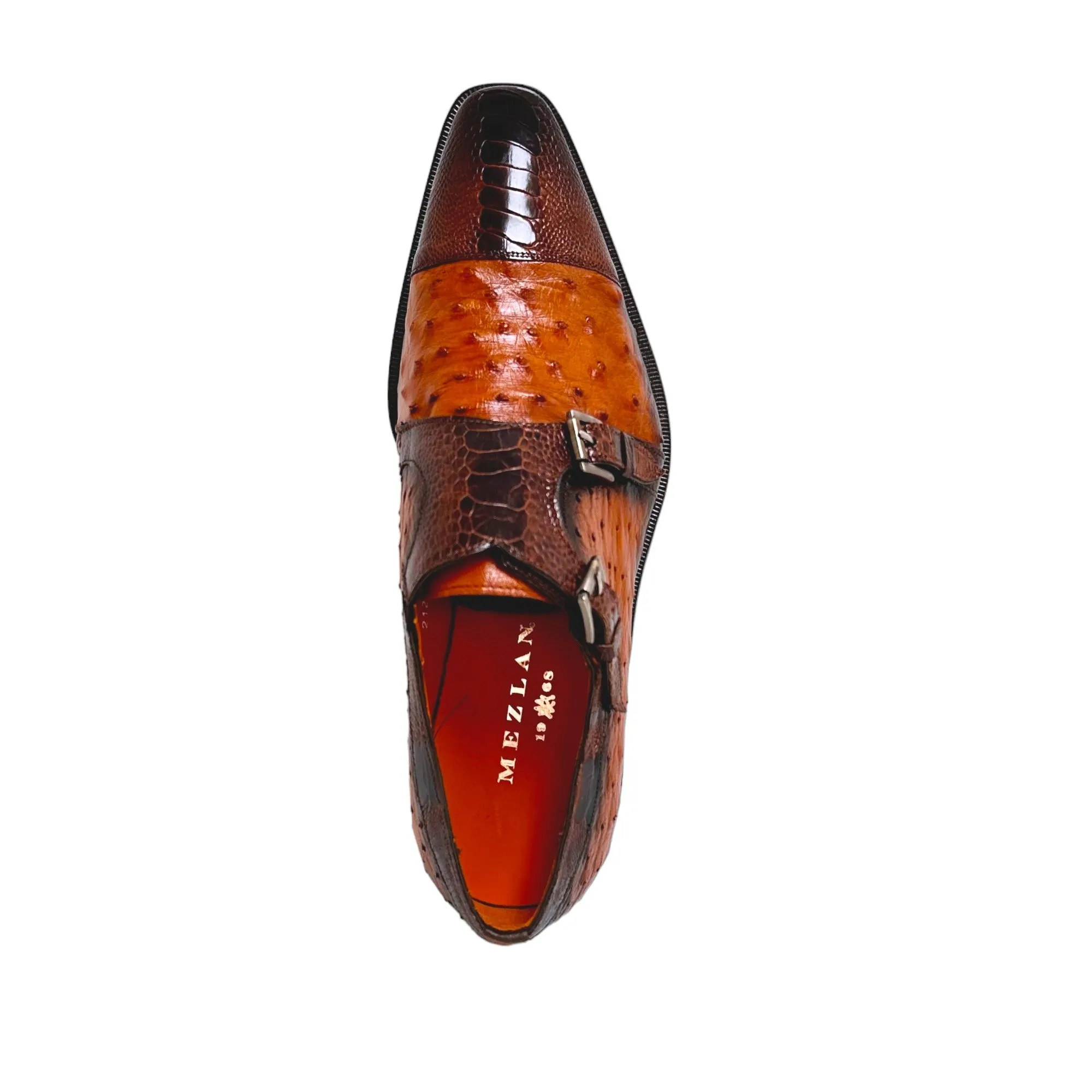 Mezlan SX4957-SP Men's Shoes Brown & Brandy Exotic Ostrich / Lizard Double Monk-Straps Loafers (MZ3679)