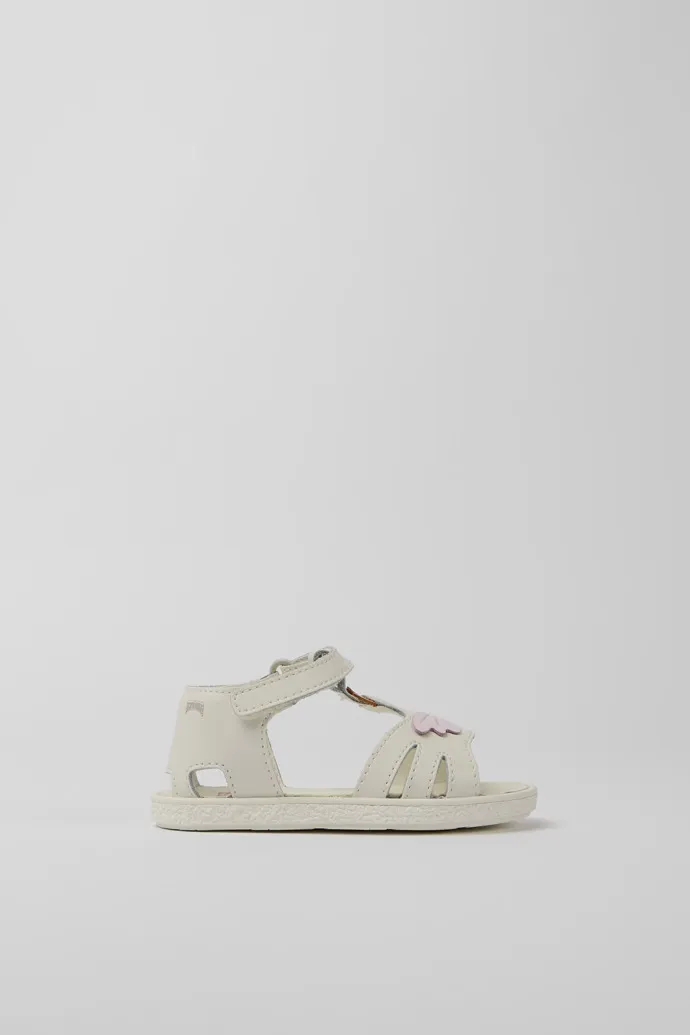 Miko White, pink, and yellow leather sandals