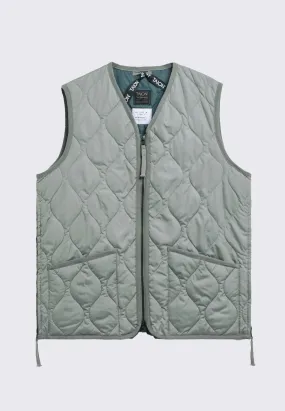 Military Zip V Neck Down Vest - Dark Sage Green