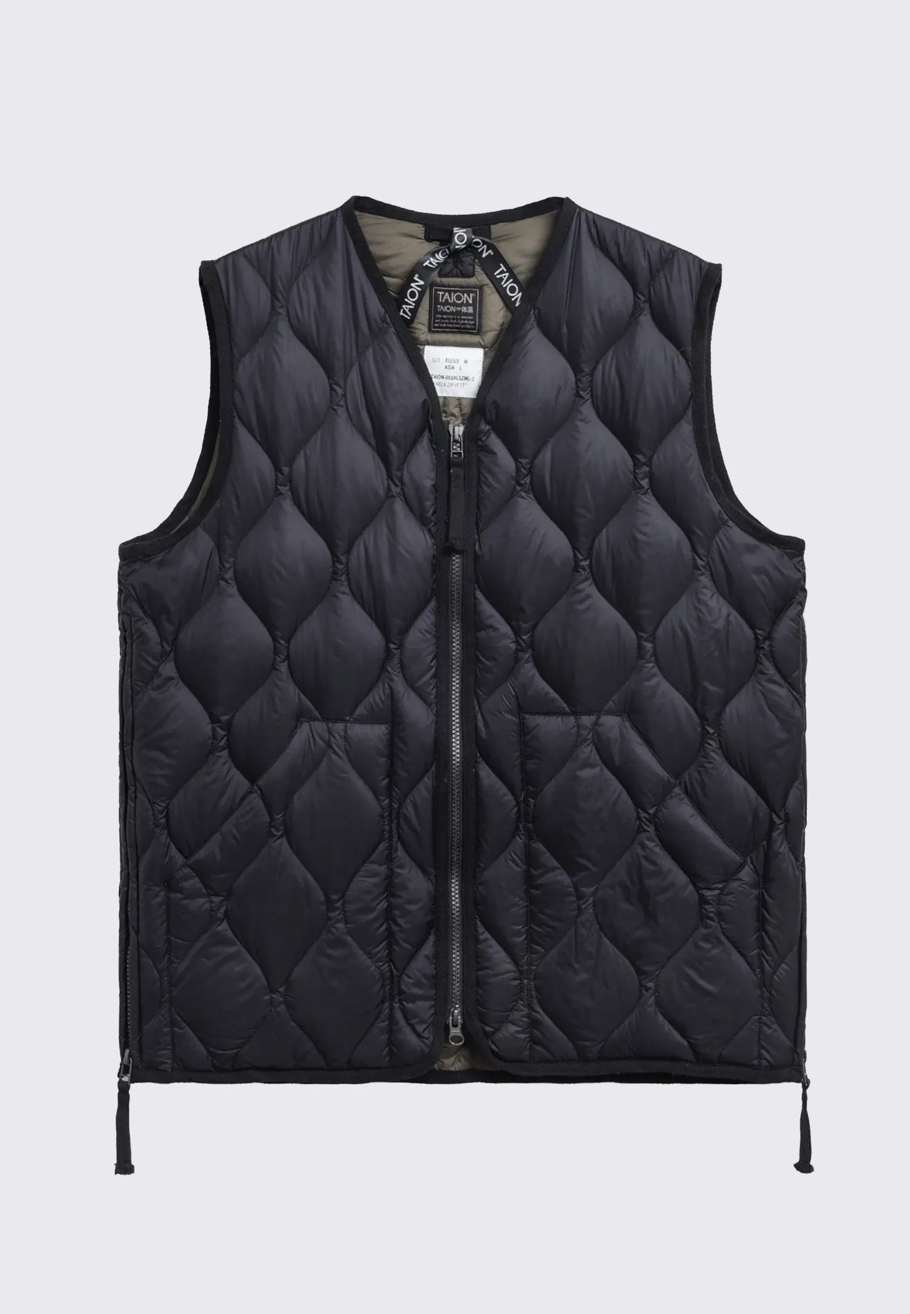 Military Zip V Neck Soft Shell Down Vest - Black