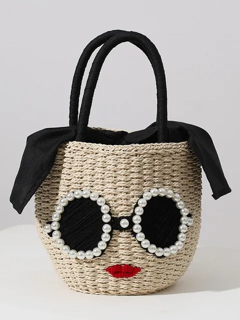 Miss Style Diva Sunglasses and Pearls Woven Tote Bag