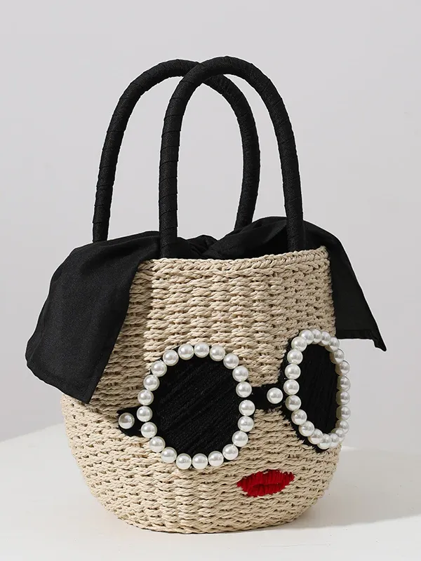 Miss Style Diva Sunglasses and Pearls Woven Tote Bag