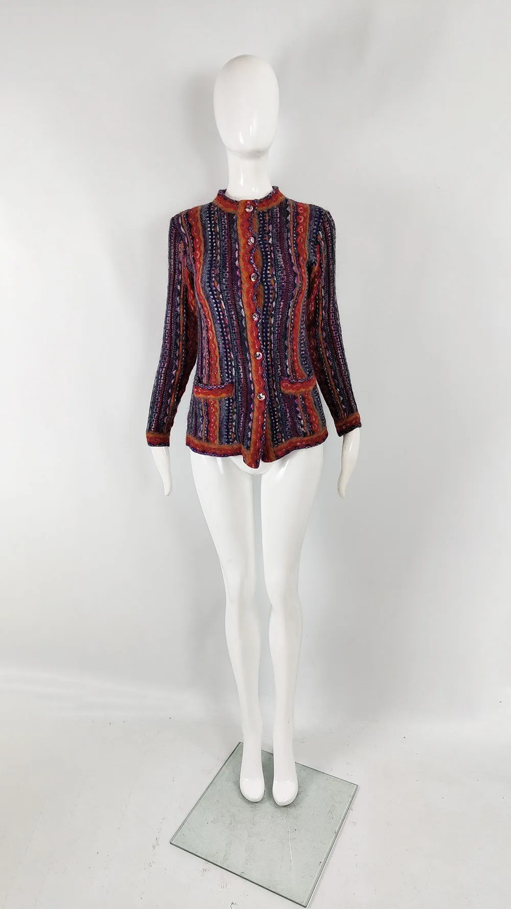 Missoni Vintage Abstract Textured Knit Womens Cardigan, 1990s