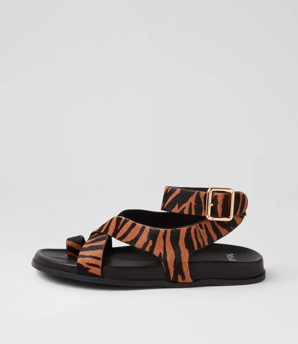 MOLLINI Huiro Black Tan Zebra Pony Sandals