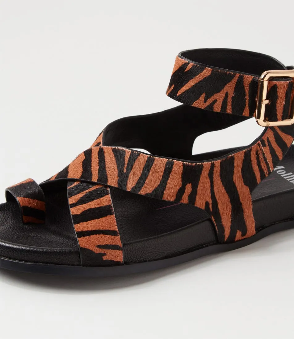 MOLLINI Huiro Black Tan Zebra Pony Sandals