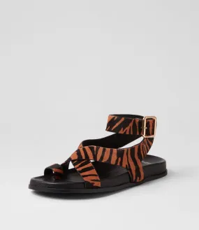 MOLLINI Huiro Black Tan Zebra Pony Sandals