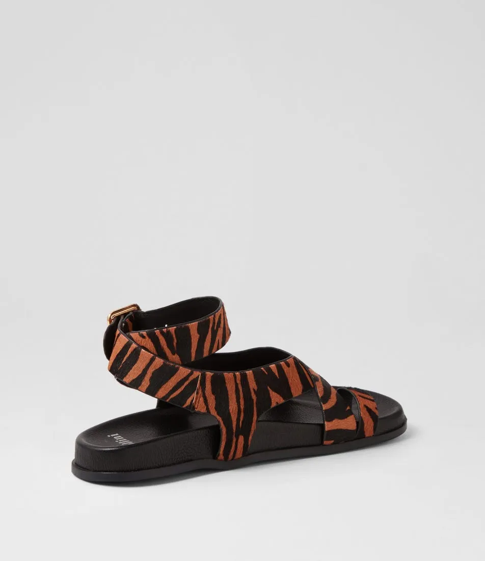 MOLLINI Huiro Black Tan Zebra Pony Sandals