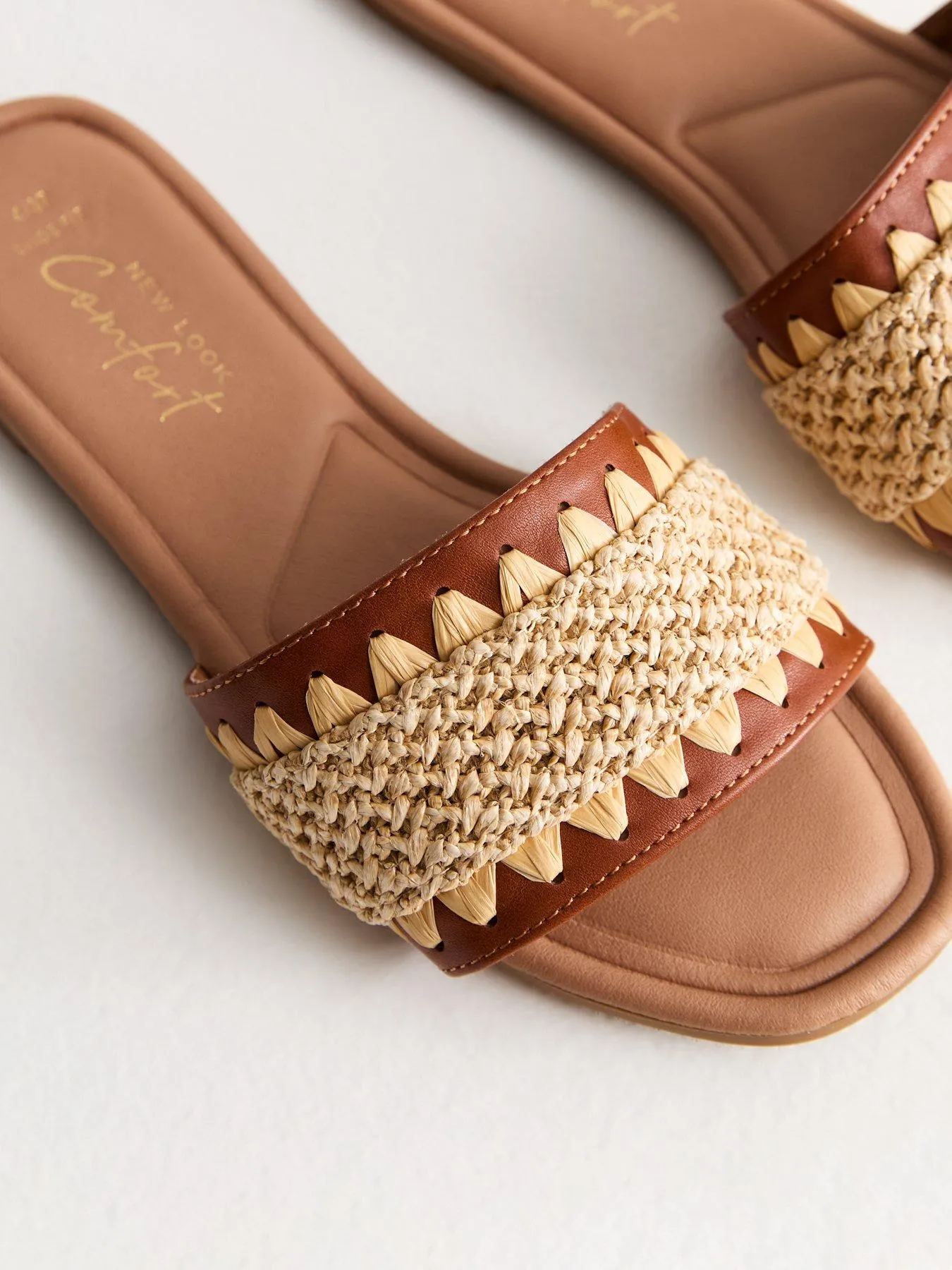 New Look Wide Fit Tan Raffia Mule Sandals