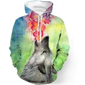 Oil Painting Tie Dye Wolf Hoodie