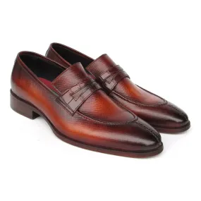 Paul Parkman 694TB25 Men's Shoes Brown Hand-Painted Leather Split To Penny Loafers (PM6396)